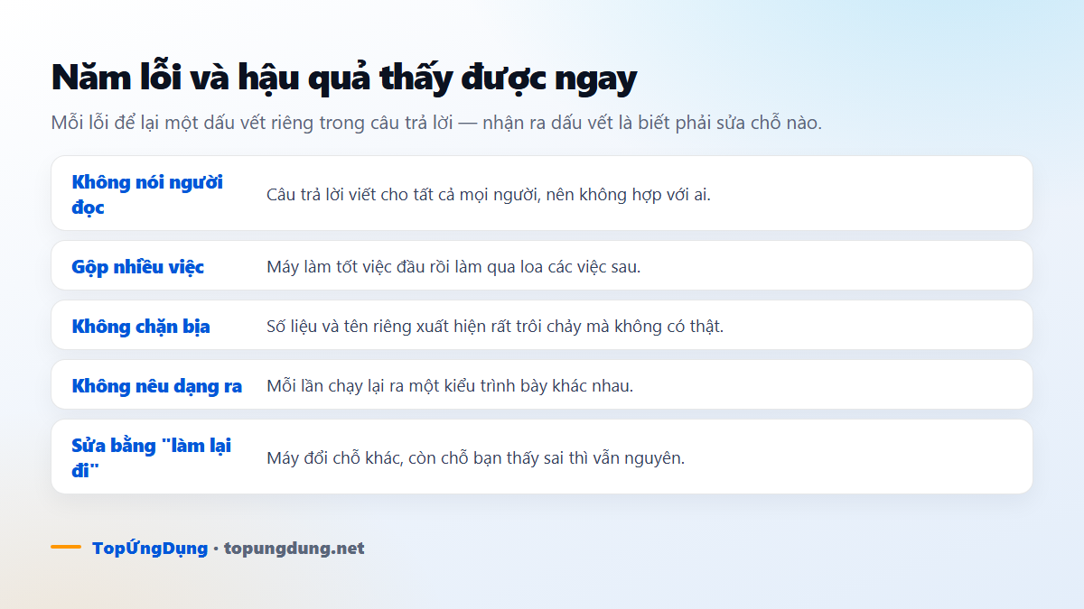 Năm lỗi viết prompt và dấu vết mà mỗi lỗi để lại trong câu trả lời